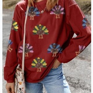 Women's Red Turkey Print Top